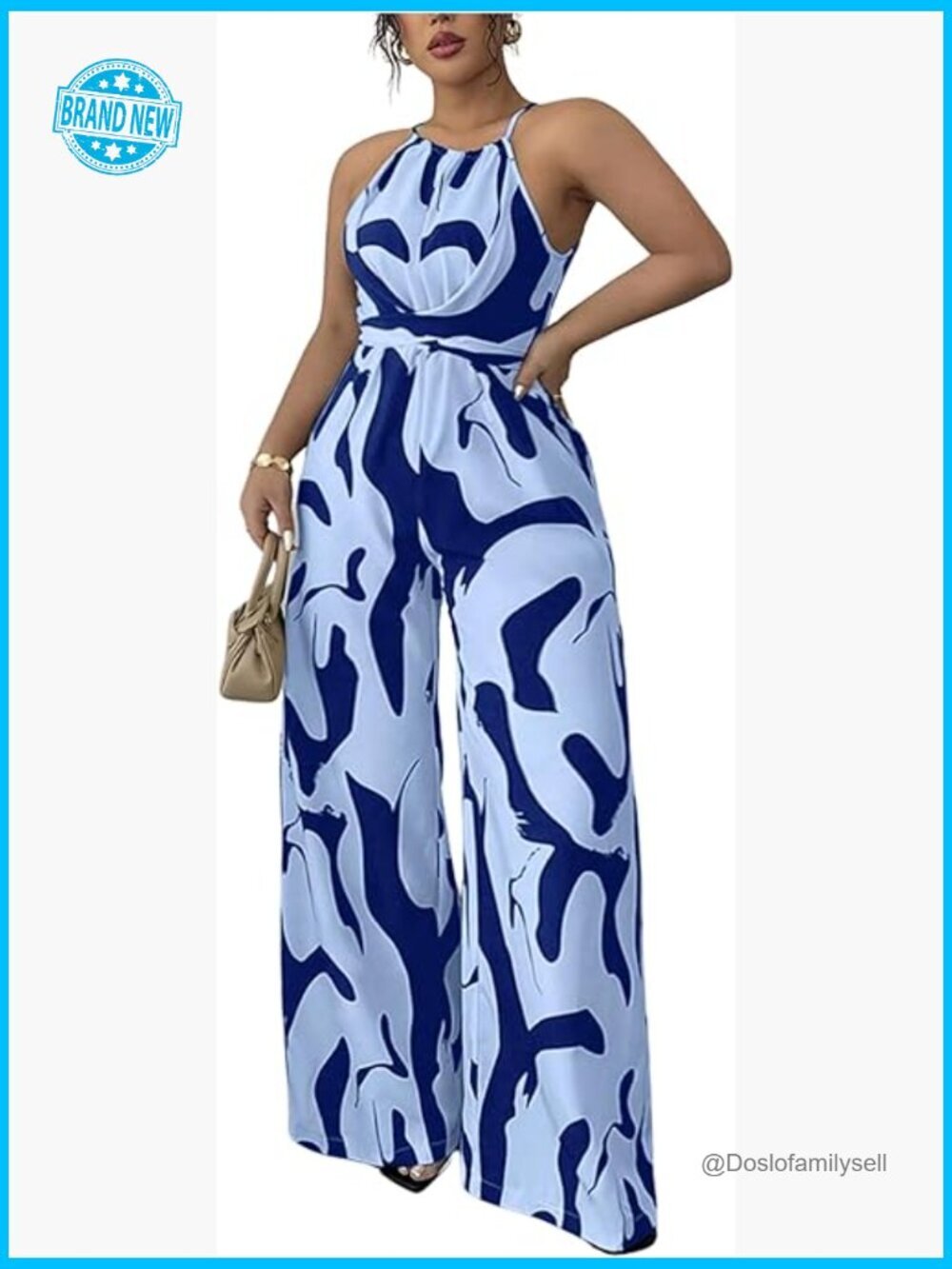Wide Leg Halter Jumpsuit Sleeveless Twist Back Flowy One Piece Outfit Casual